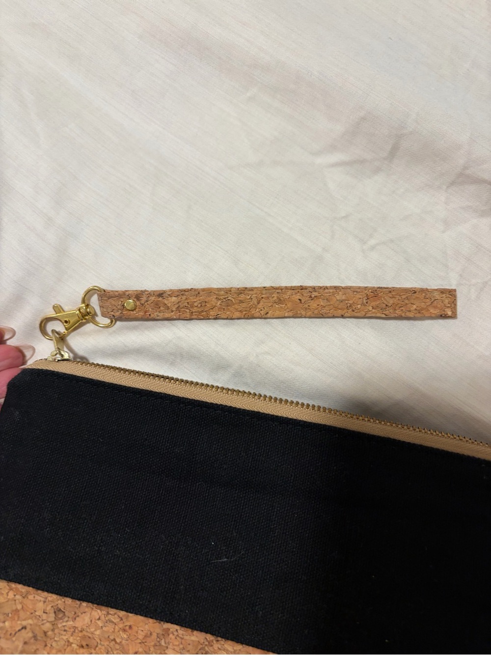 Black and Cork Wristlet Clutch - Minimal Women's Bag - Picture 3 of 3